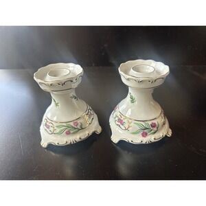 Hungarian Hollohaza Pair Candle Holders Hand Painted  Hollóházi Z3